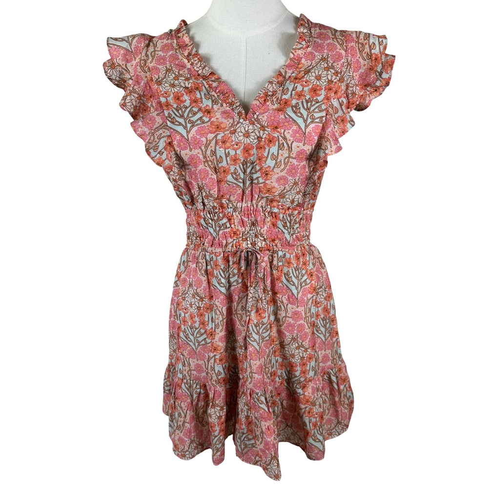 Paige Muriel Dress Womens 6 Pink Floral Flutter Sleeve Ruffle Smocked Mini Boho